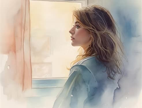 Illustration d'une femme regardant par la fenêtre